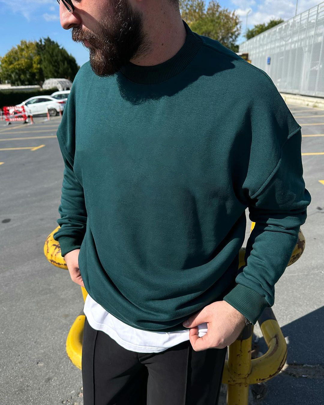 Dark Green Basic Oversize Sweatshirt