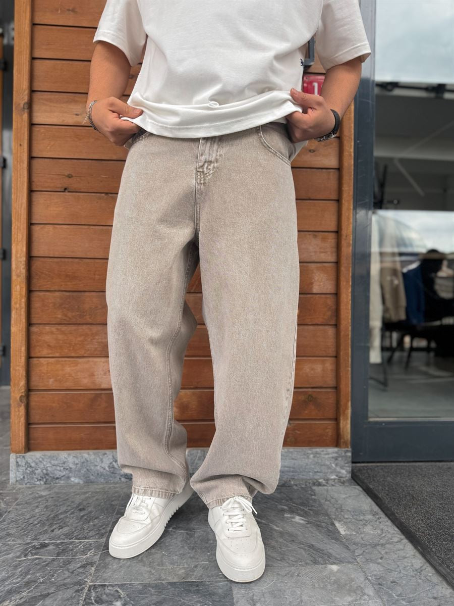 Beige Relaxed Fit Denim Jeans
