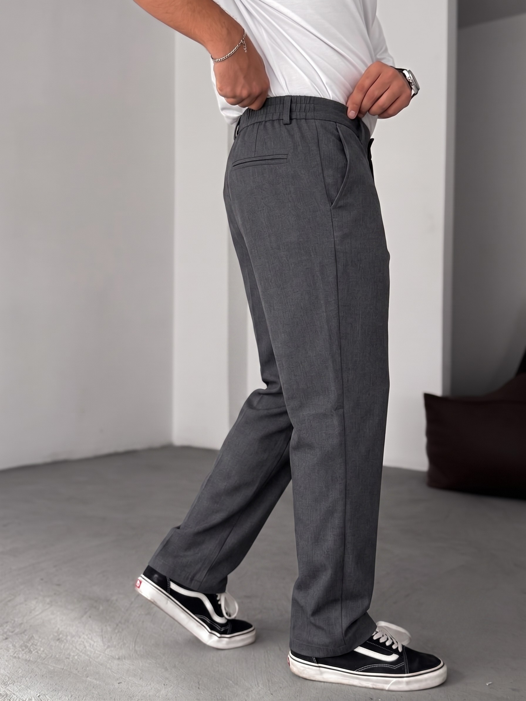 Wide Leg Chino Trousers - Dark Grey