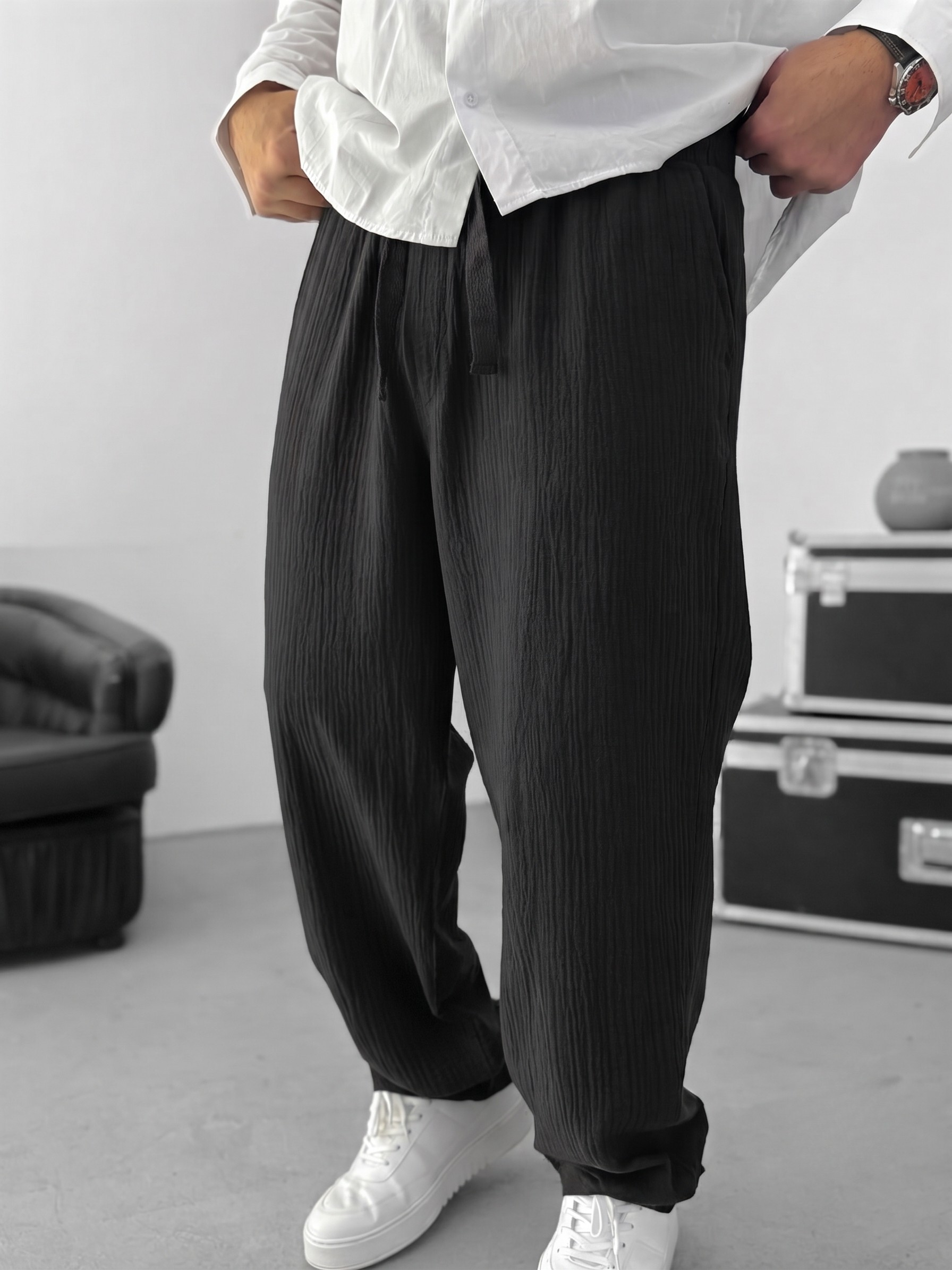 Muslin Wide-Leg Trousers — Black