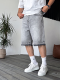 Grey Wash Unfinished Hem Denim Shorts