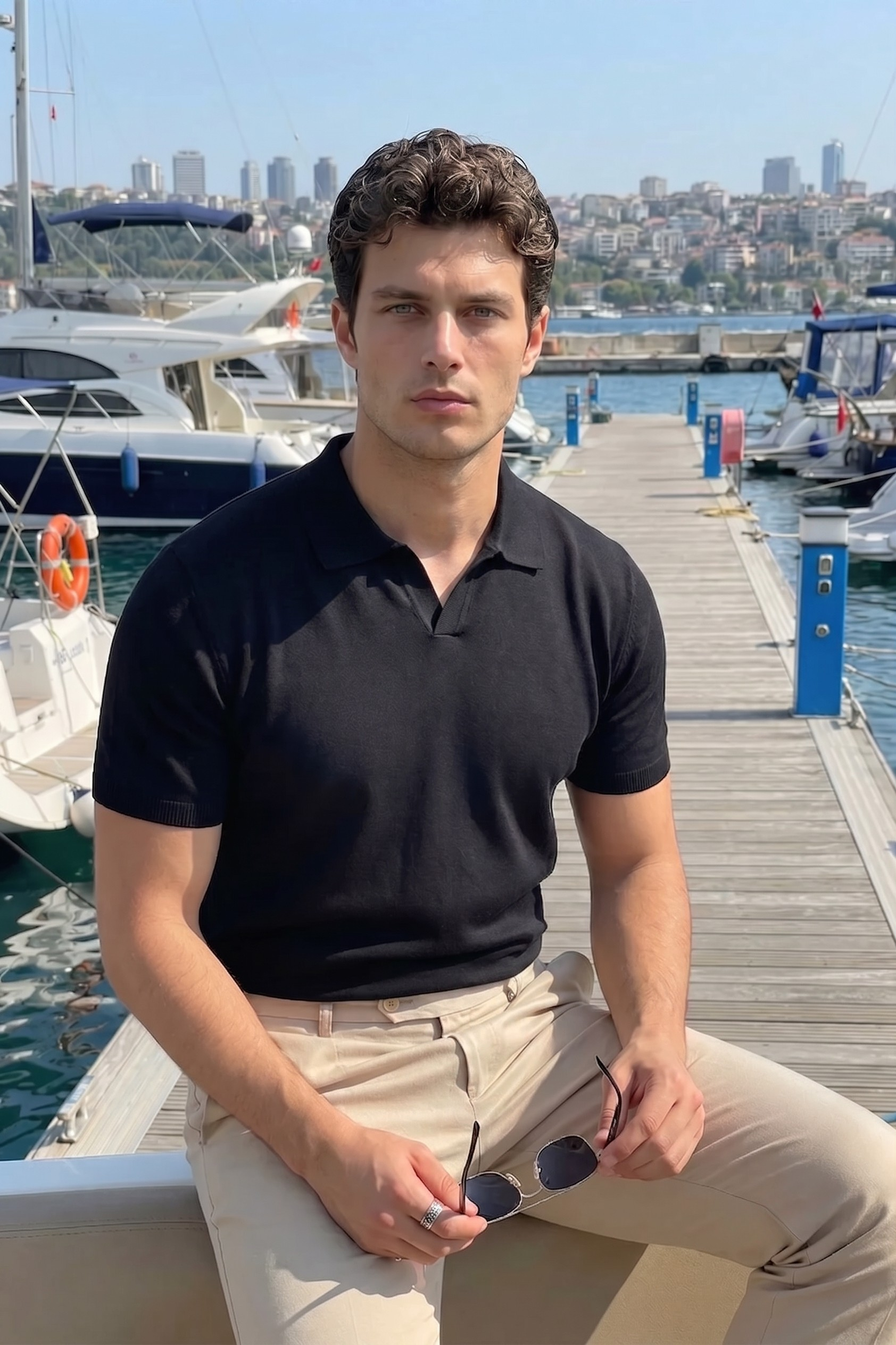 Knitted Polo T-Shirt – Black