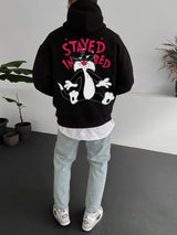 Black "stayed-in-bed" Printed Oversize Hoodie Broek