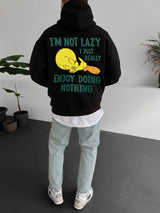 Black "i'm-not-lazy" Printed Oversize Hoodie Broek