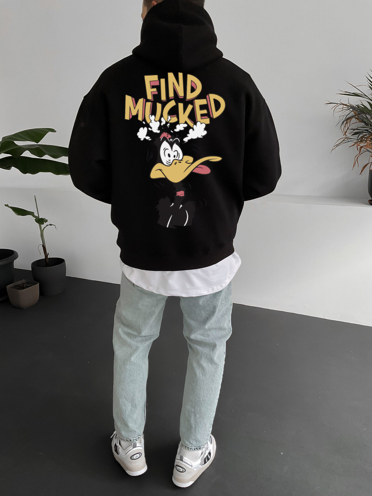 Black "find-mucked" Printed Oversize Hoodie