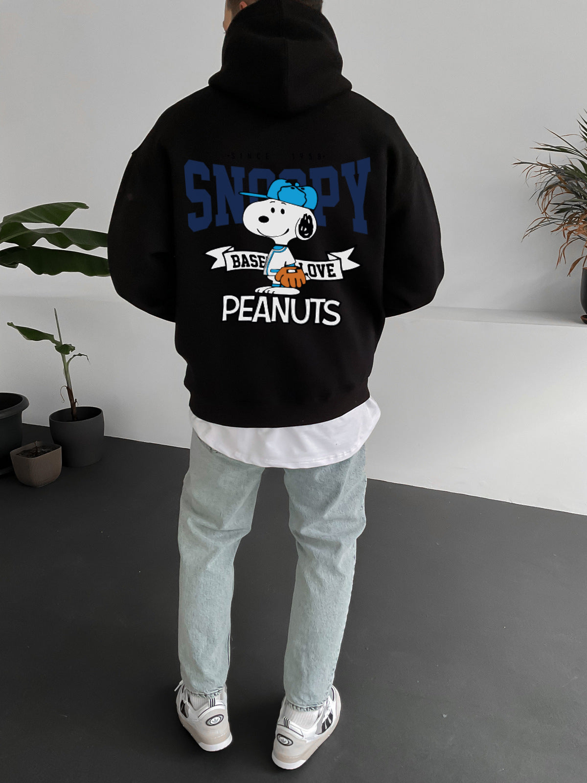 Black "snoopy" Printed Oversize Hoodie