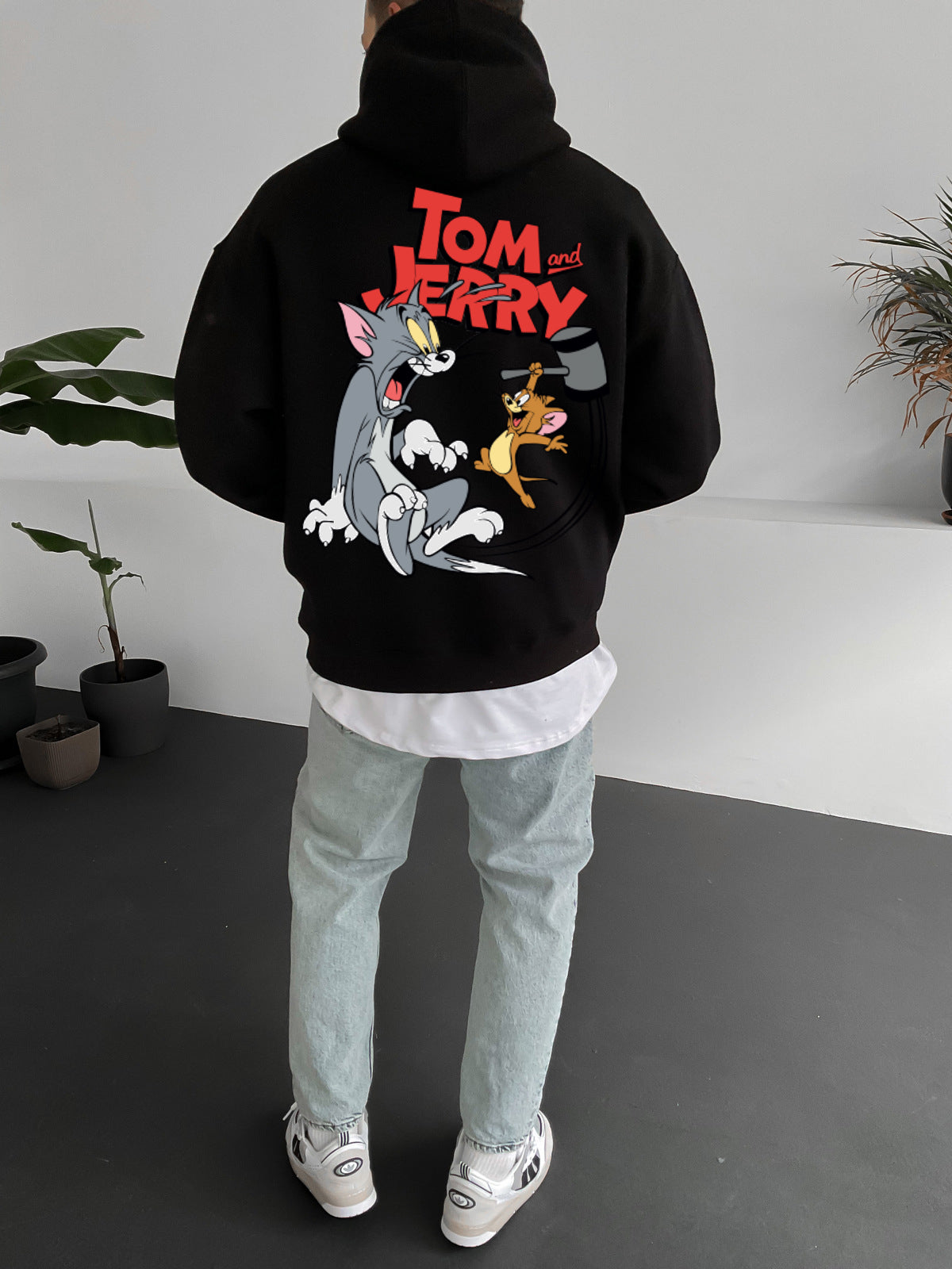 Black "tom-jerry" Printed Oversize Hoodie