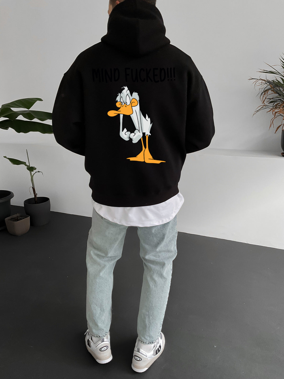 Black "mind-fucked" Printed Oversize Hoodie