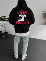 Black "i-sense-bullshit" Printed Oversize Hoodie Broek