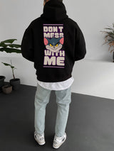 Black "don't-mess-with-me" Printed Oversize Hoodie Broek