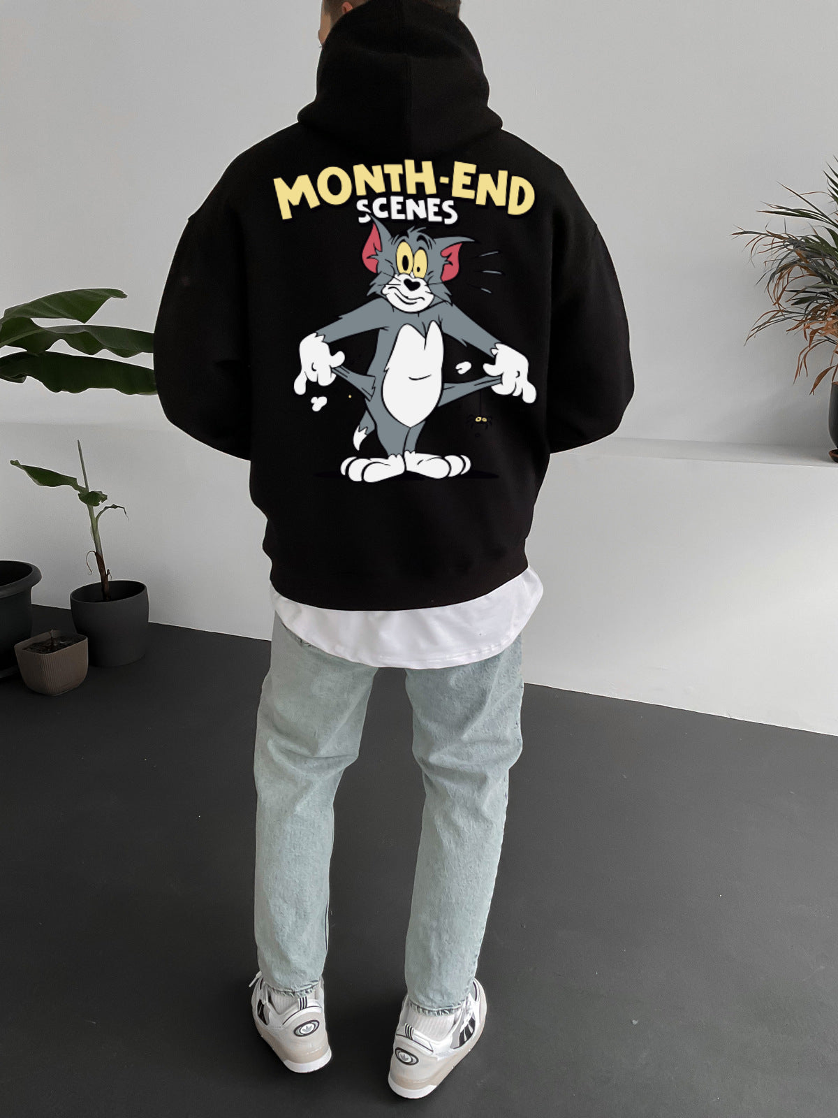 Black "month-end" Printed Oversize Hoodie