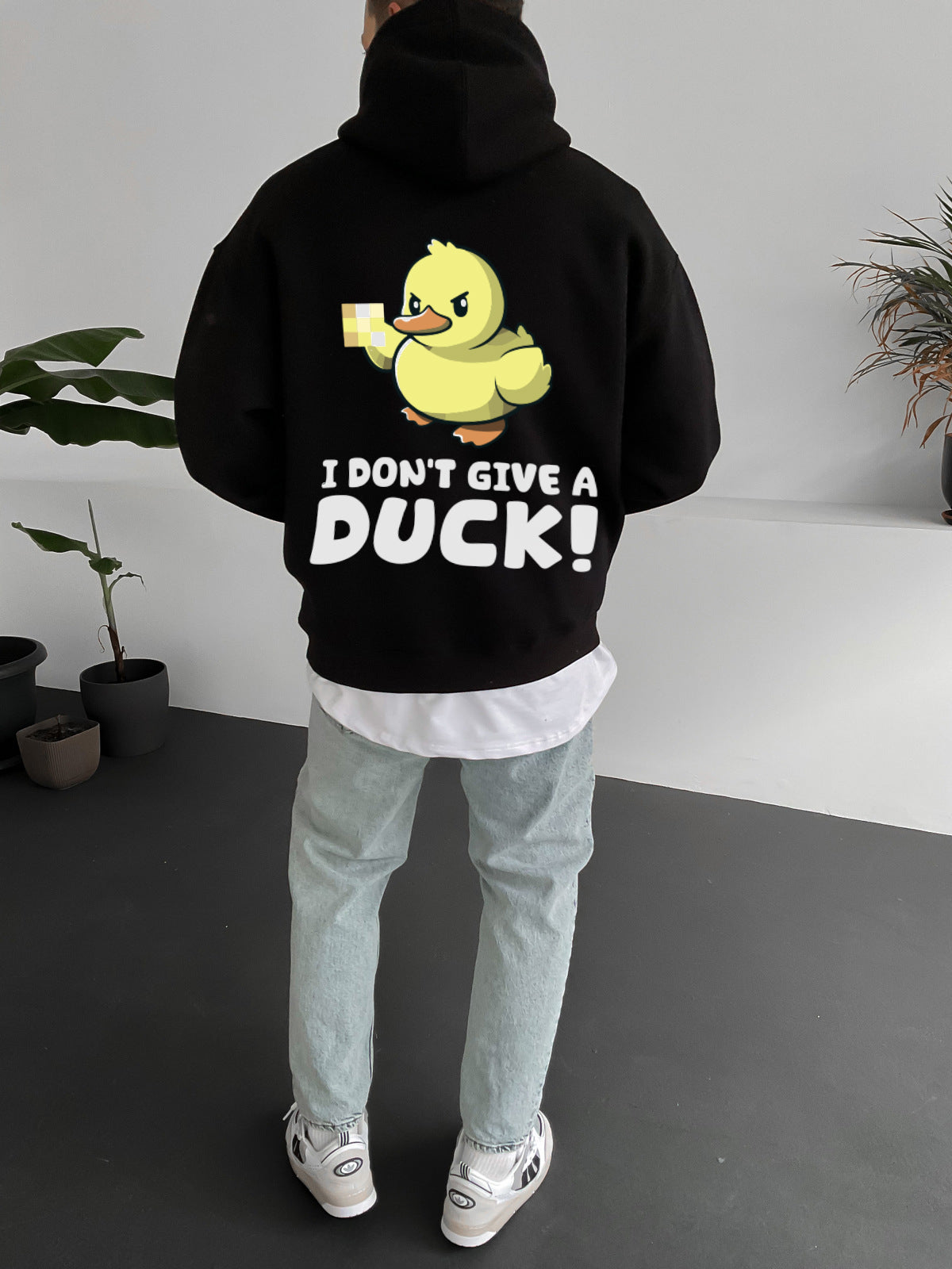 Black "i-don't-give-a-duck" Printed Oversize Hoodie