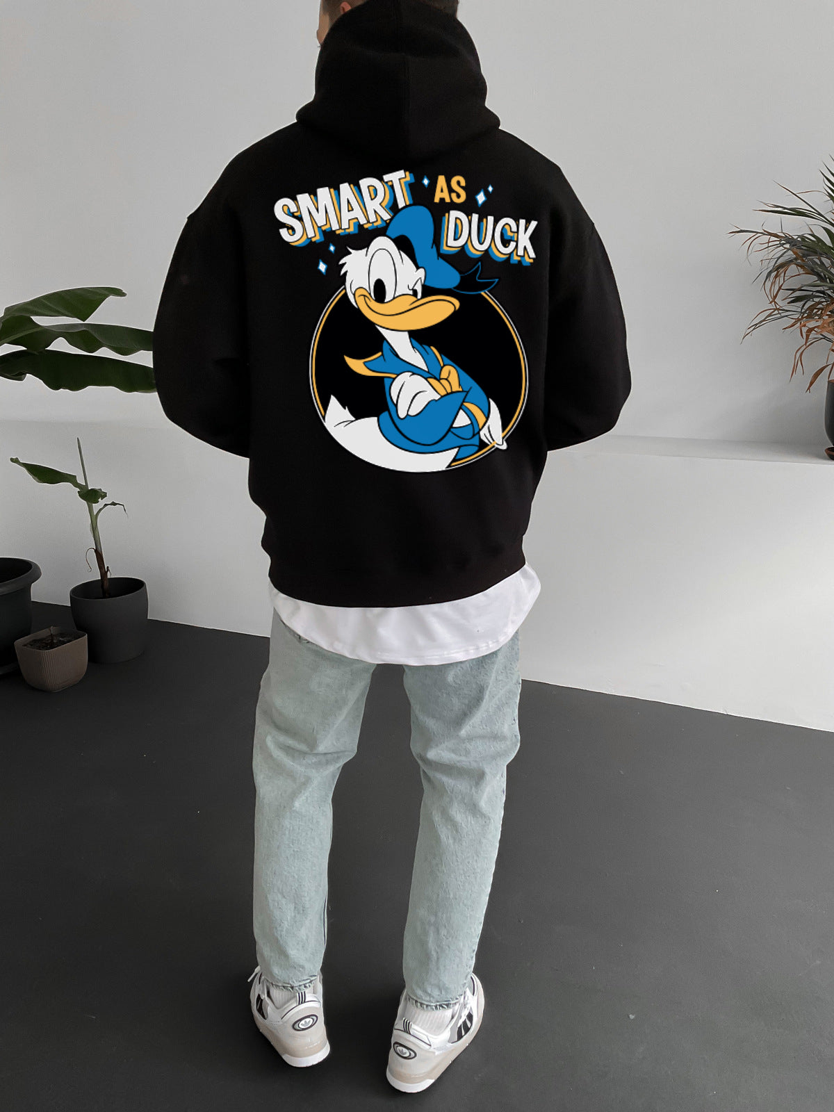 Black "smart-as-duck" Printed Oversize Hoodie