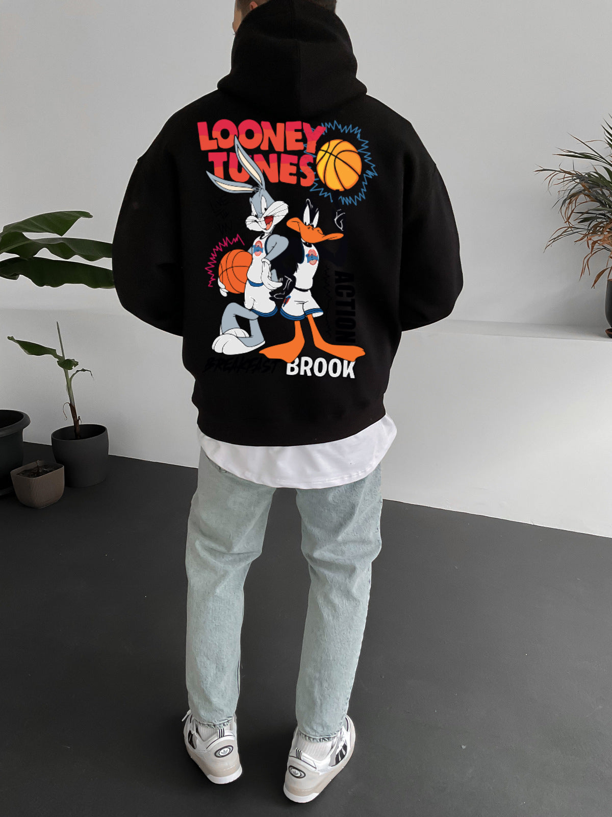 Black "space-jam" Printed Oversize Hoodie