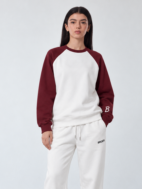 Two-Tone Boxy Crewneck – White / Burgundy