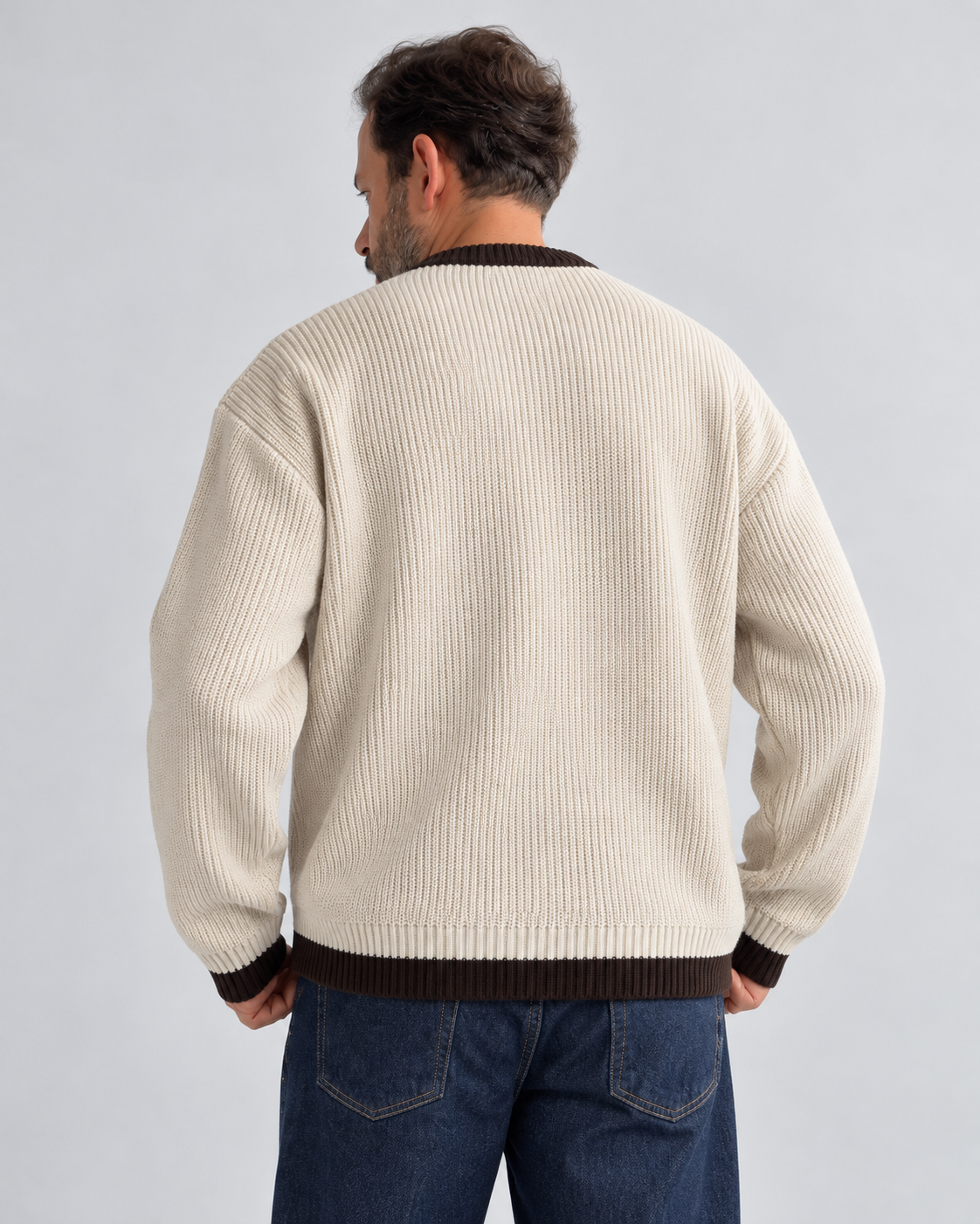 BROEK beige contrast-trim knit sweater — male back