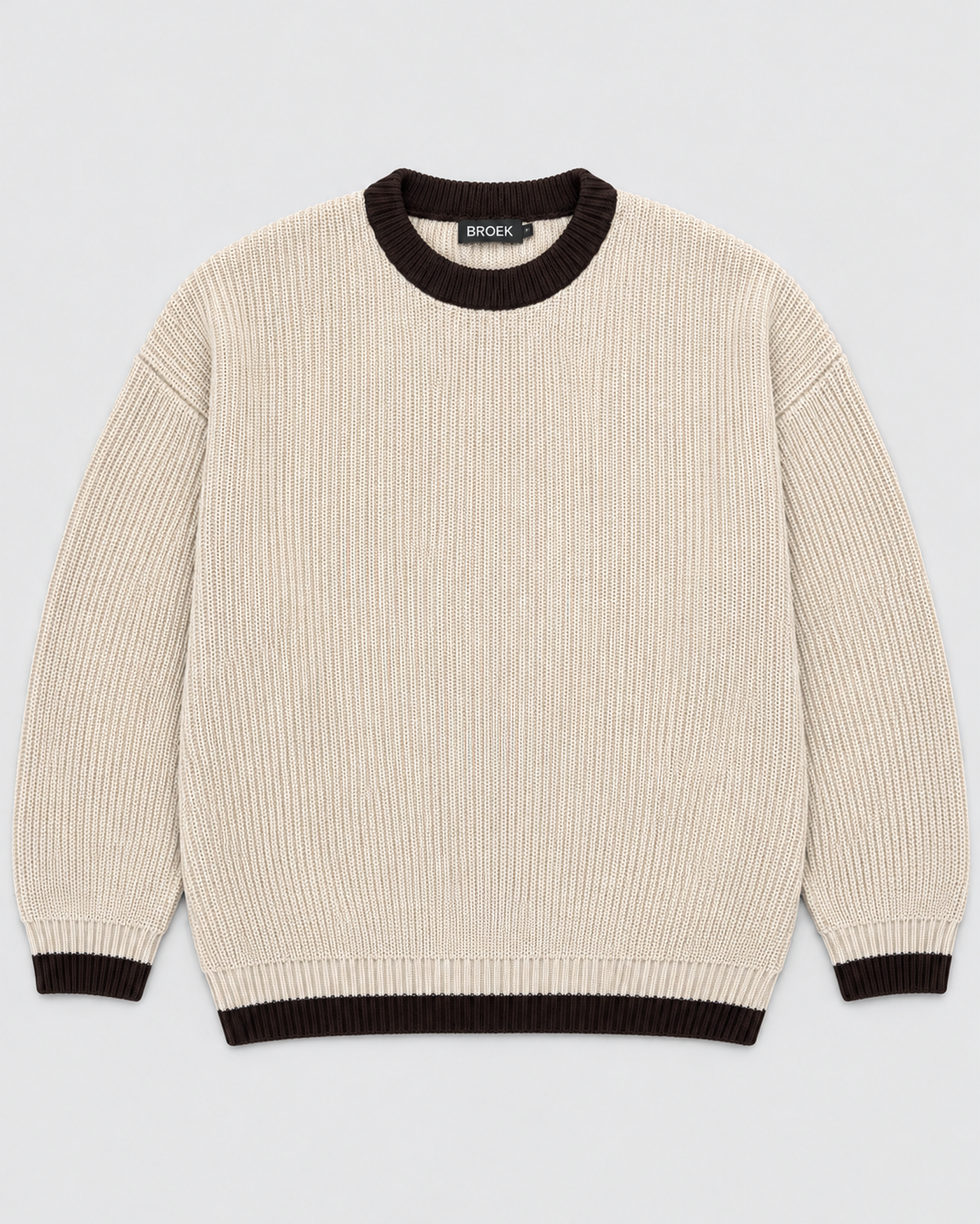 BROEK beige contrast-trim knit sweater — flat front