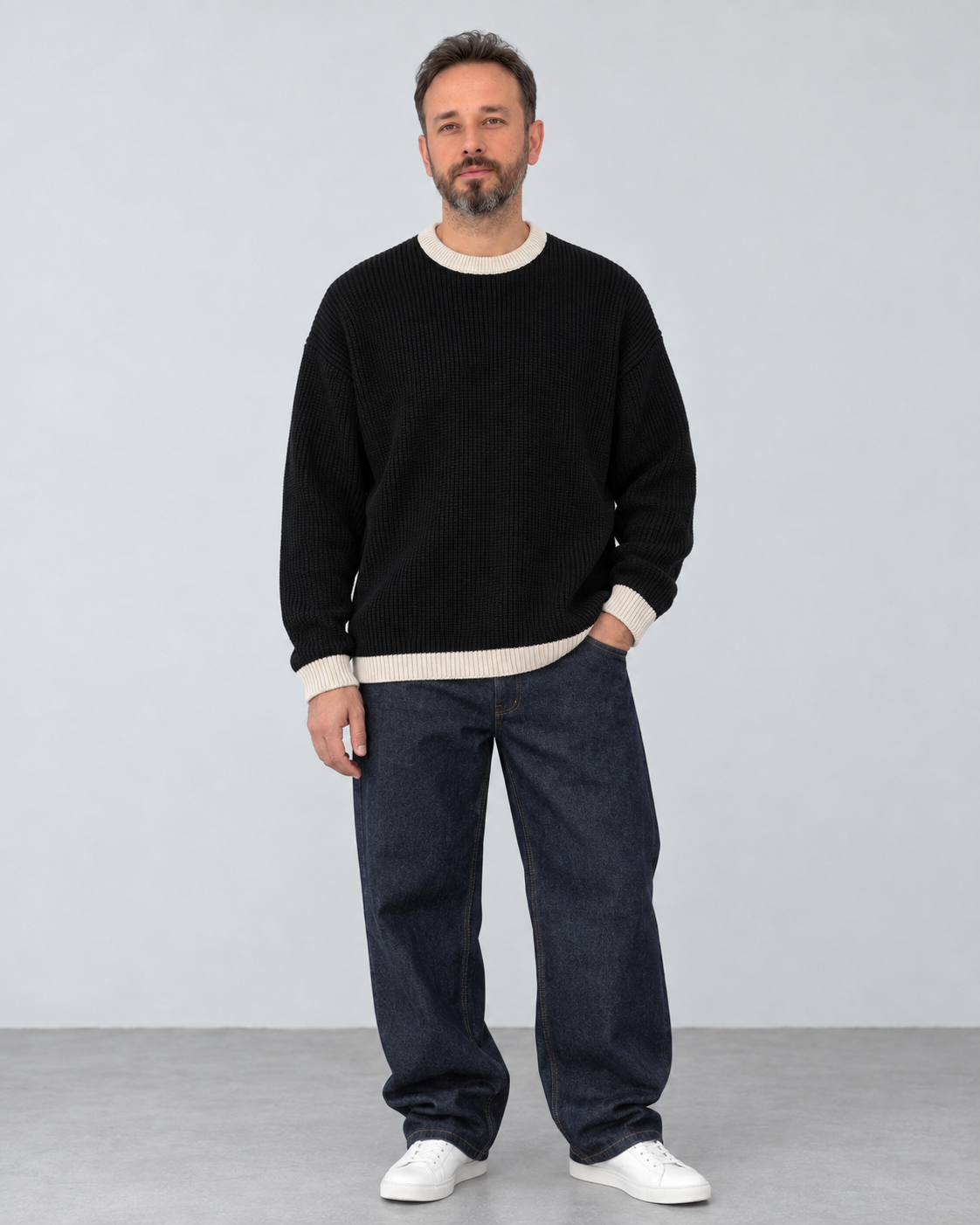 BROEK black contrast-trim knit sweater - male full front