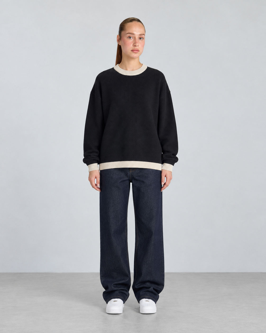 BROEK black contrast-trim knit sweater - female full front