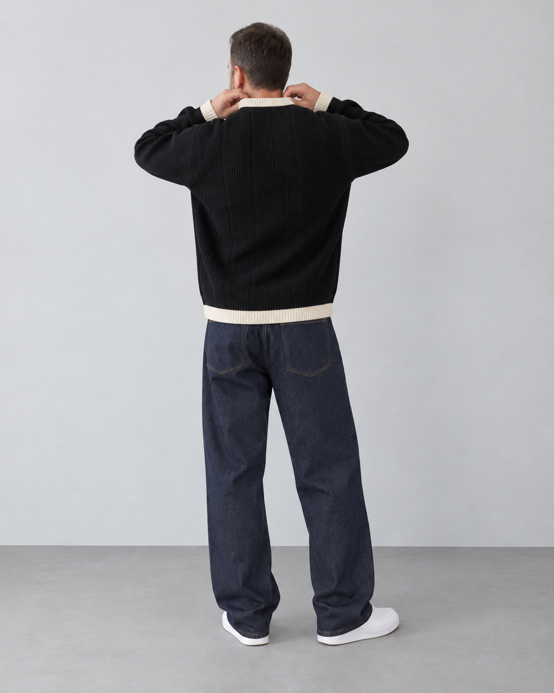 BROEK black contrast-trim knit sweater - male back