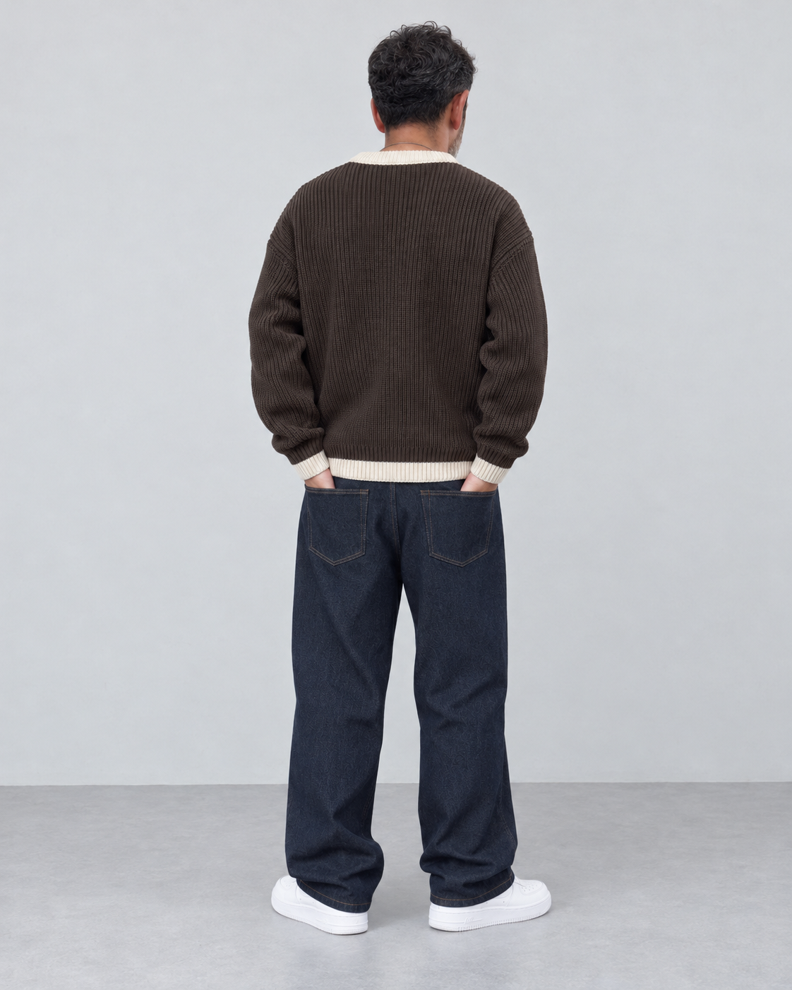 BROEK brown contrast-trim knit sweater - male back