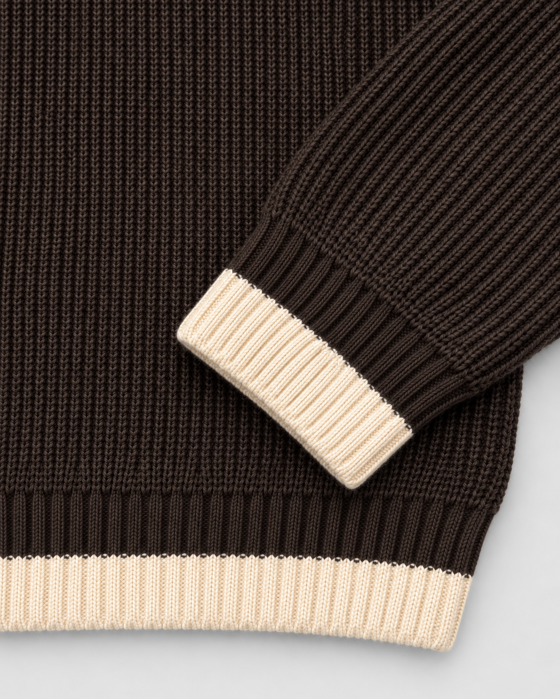 BROEK brown contrast-trim knit sweater - cuff hem detail