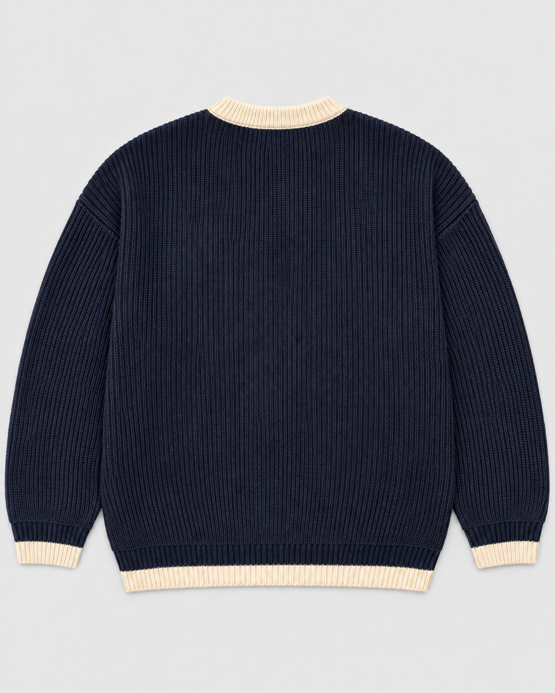 BROEK navy contrast-trim knit sweater — flat back