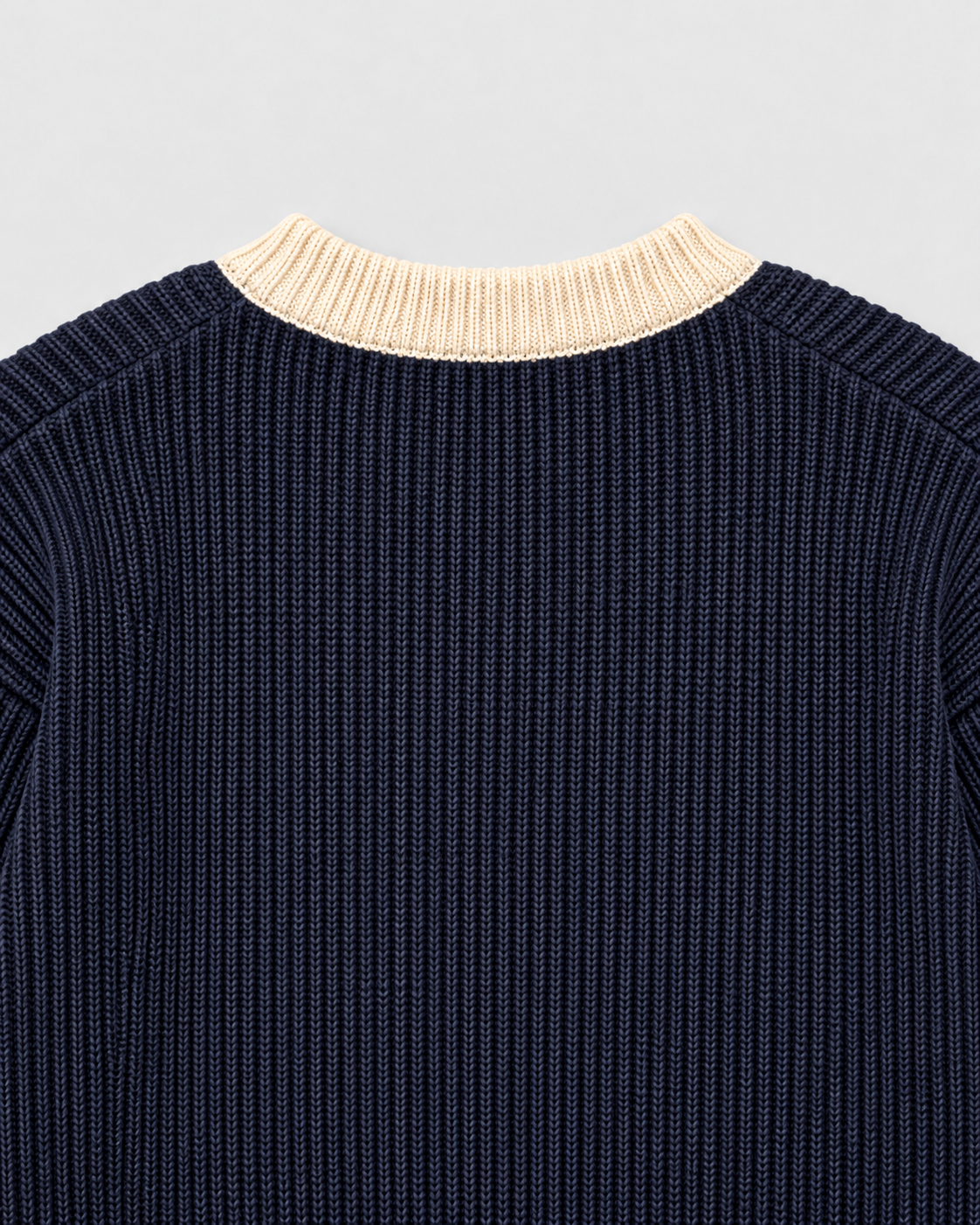 BROEK navy contrast-trim knit sweater — collar knit detail