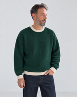 BROEK Contrast Trim Knit Sweater - Dark Green - Male model close view