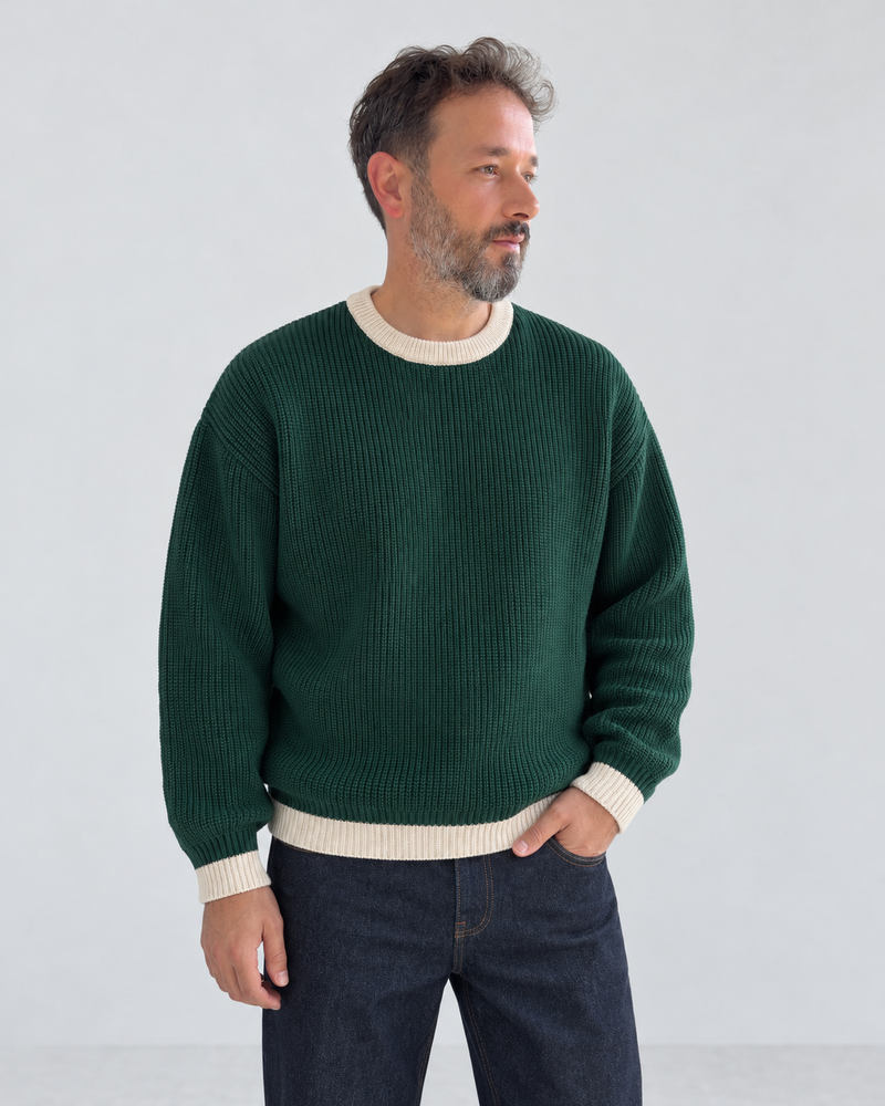 Contrast Trim Knit Sweater - Dark Green