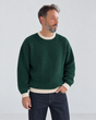 Contrast Trim Knit Sweater - Dark Green