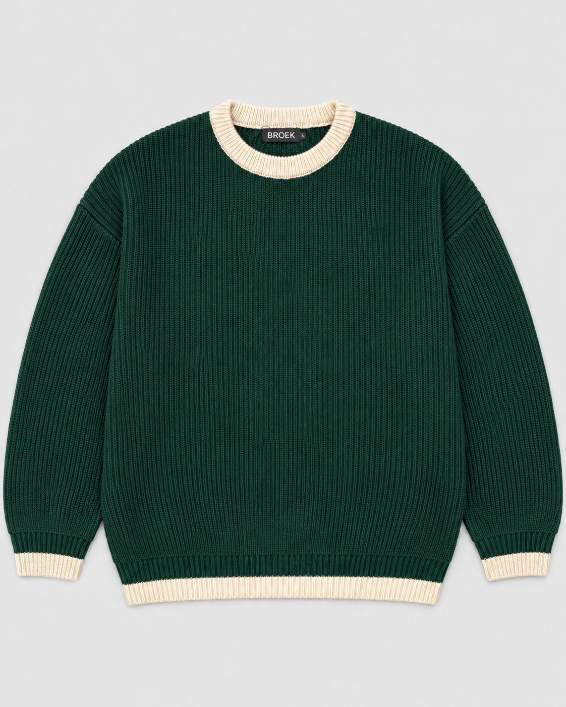 BROEK Contrast Trim Knit Sweater - Dark Green - Front flat lay