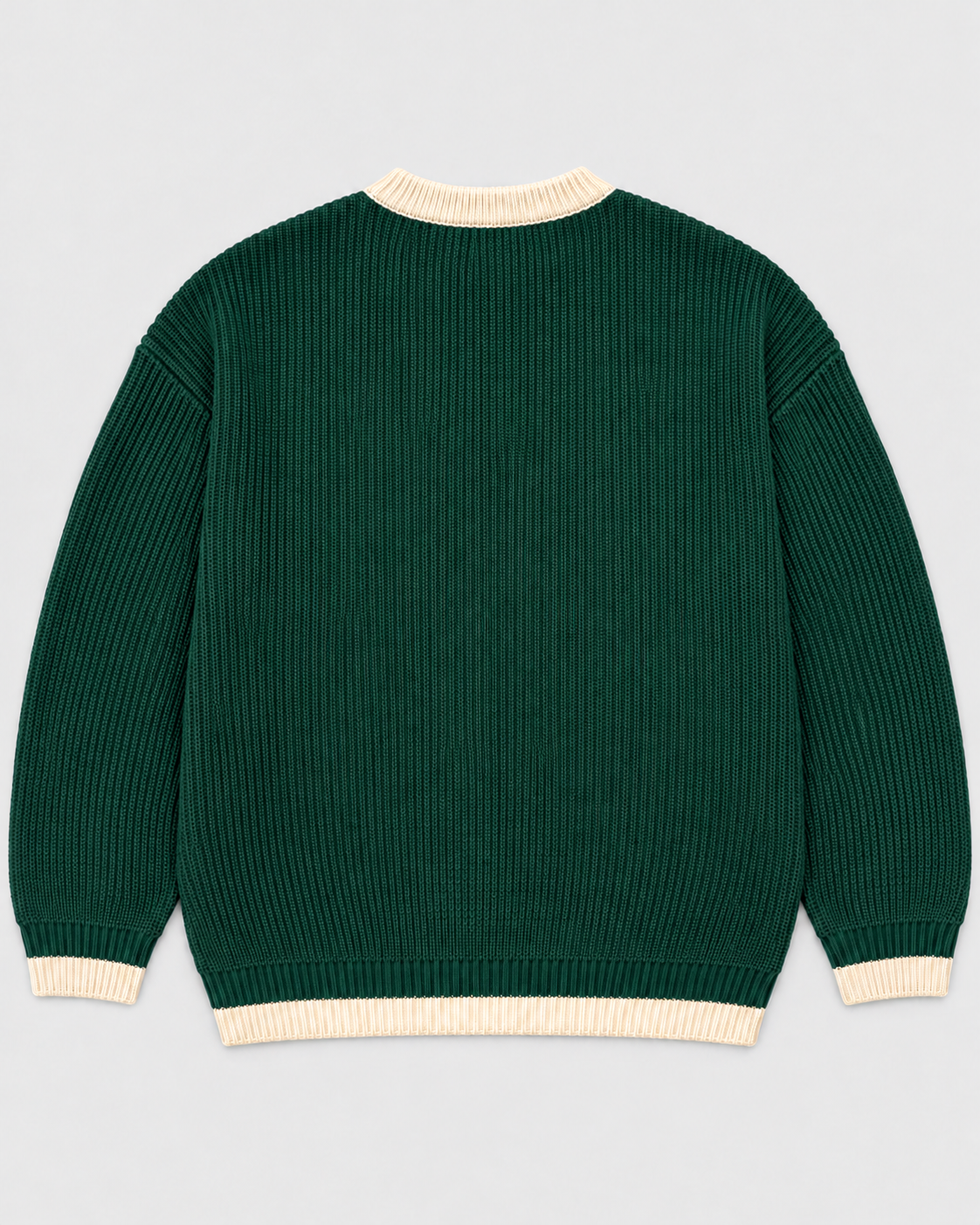 BROEK Contrast Trim Knit Sweater - Dark Green - Back flat lay