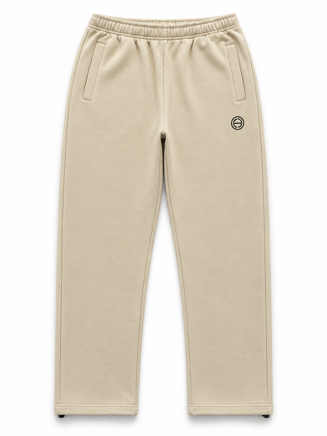 BROEK beige embroidered patch sweatpants, front view