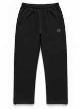 BROEK black embroidered patch sweatpants, front view