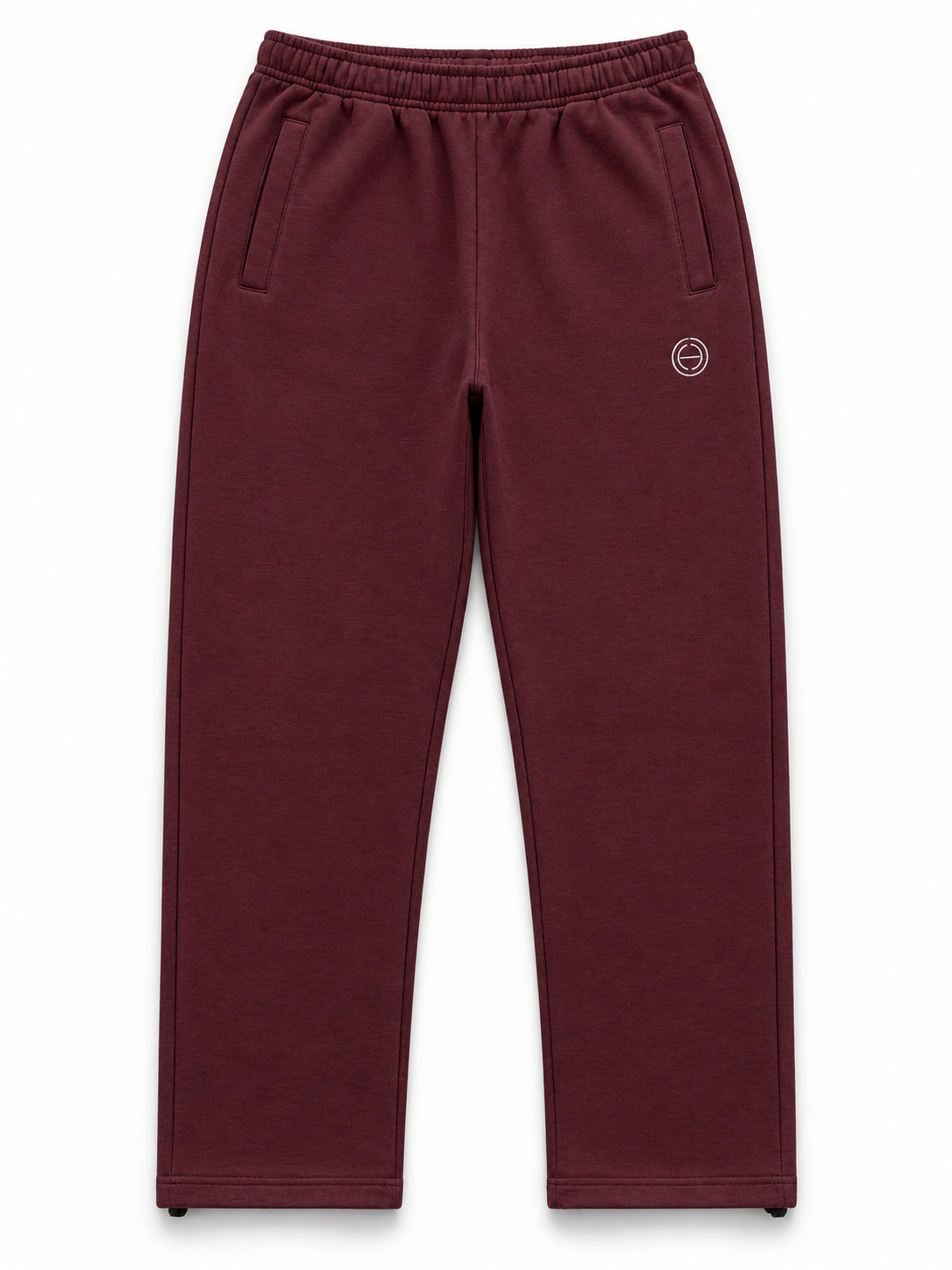 BROEK burgundy embroidered patch sweatpants, front view