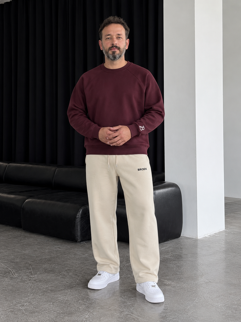 Boxy Sweatsuit – Burgundy / Beige