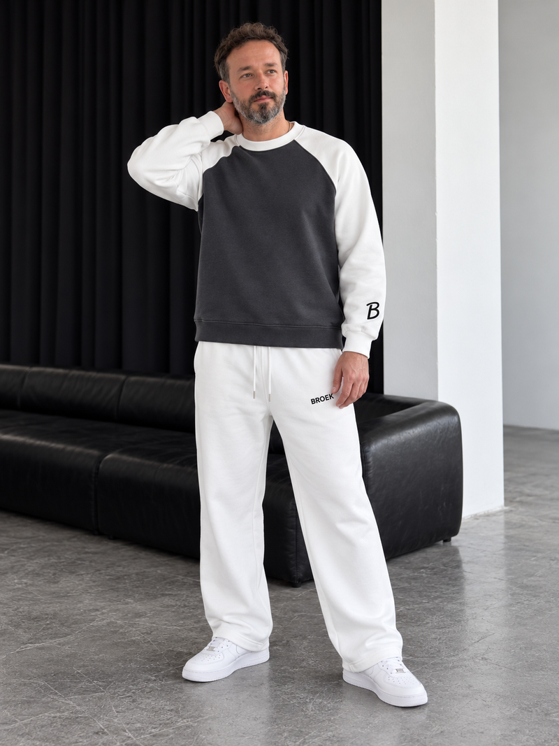 Two-Tone Boxy Sweatsuit – Grey & White / White