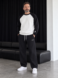 Two-Tone Boxy Sweatsuit – White & Black / Black