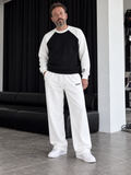 Two-Tone Boxy Sweatsuit – Black & White / White