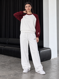 Two-Tone Boxy Sweatsuit – White & Burgundy / White