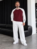Two-Tone Boxy Sweatsuit – Burgundy & White / White