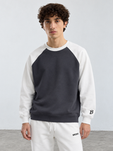 Colorblock Raglan Crewneck – Grey / White