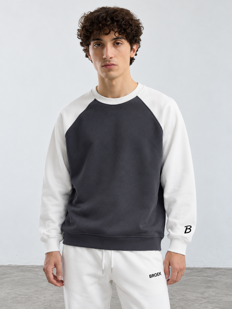 Colorblock Raglan Crewneck – Grey / White