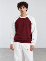 Colorblock Raglan Crewneck – Burgundy / White