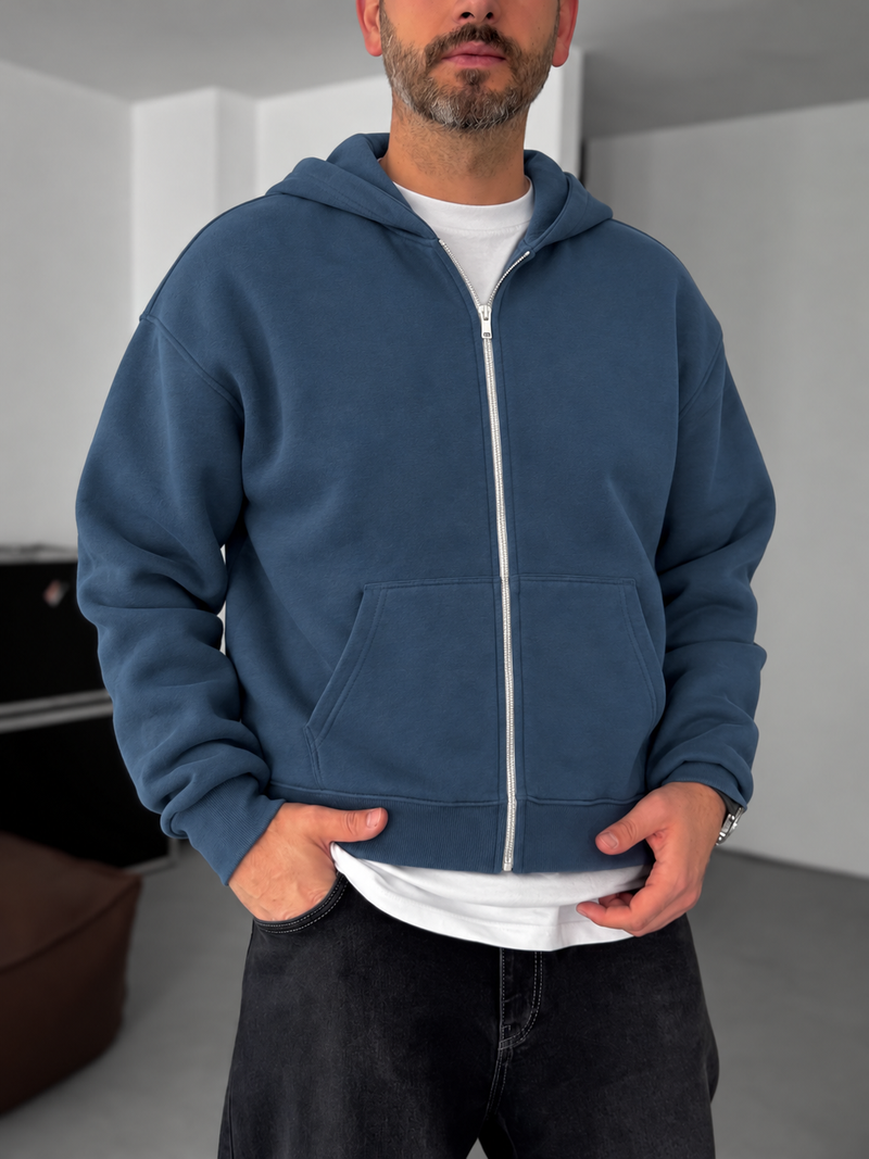 Zip-Up Hoodie - Petrol Blue