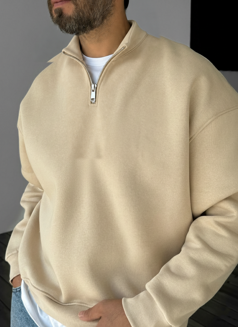 Quarter-Zip Sweatshirt - Beige