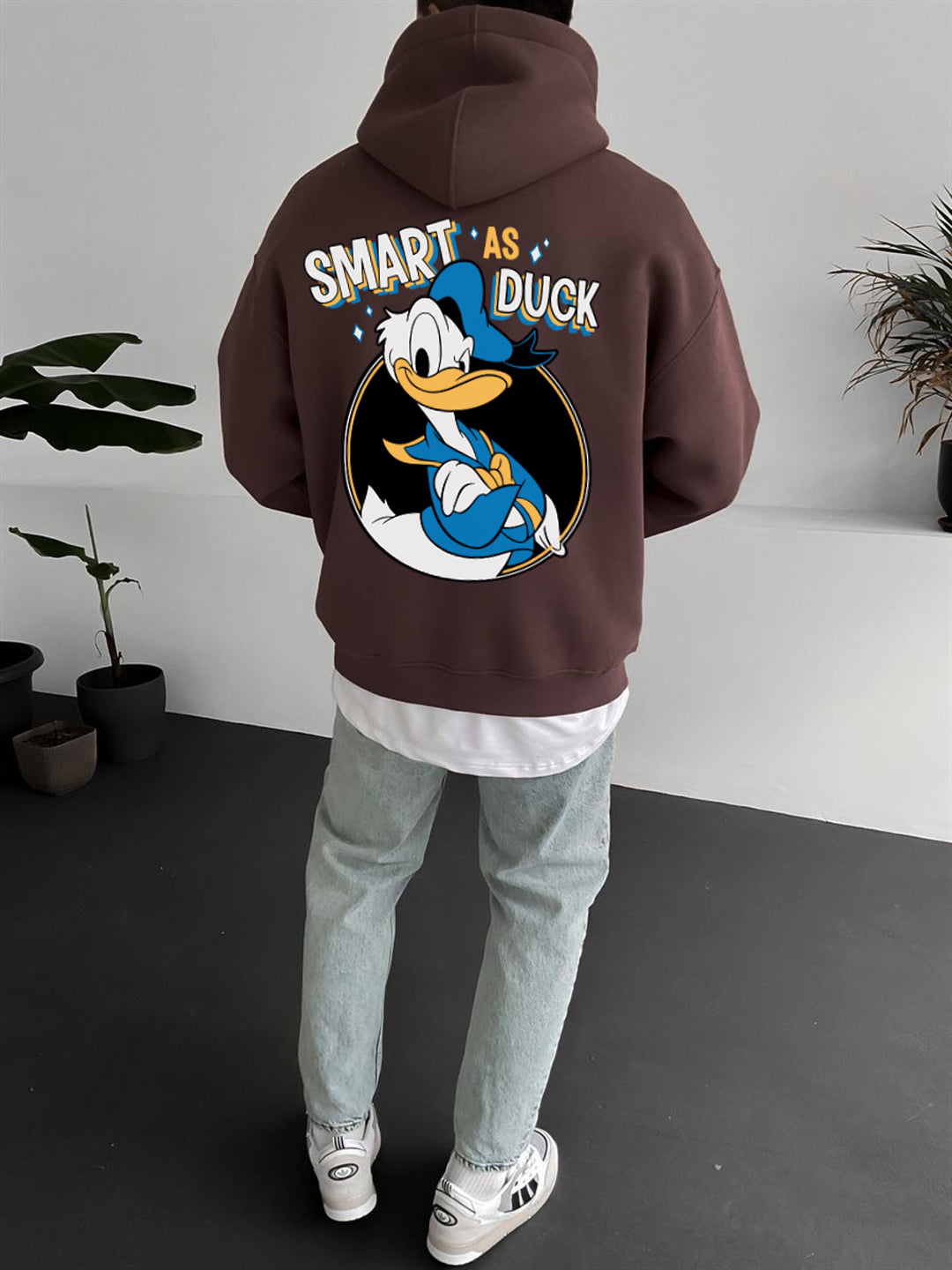 Brown "smart-as-duck" Printed Oversize Hoodie