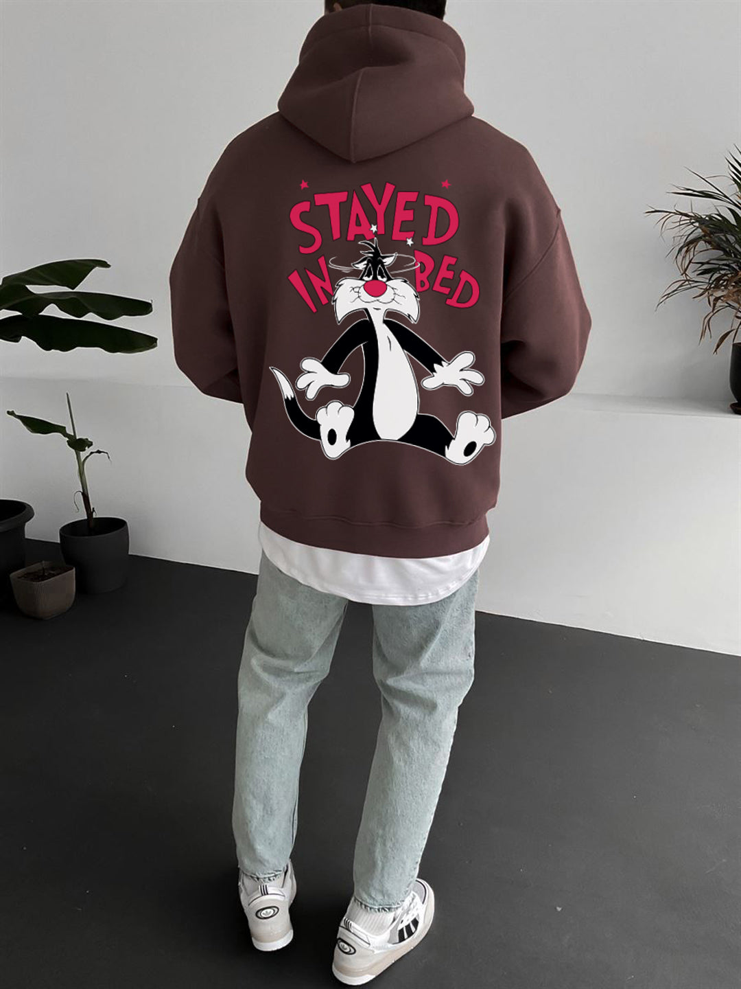 Brown "stayed-in-bed" Printed Oversize Hoodie