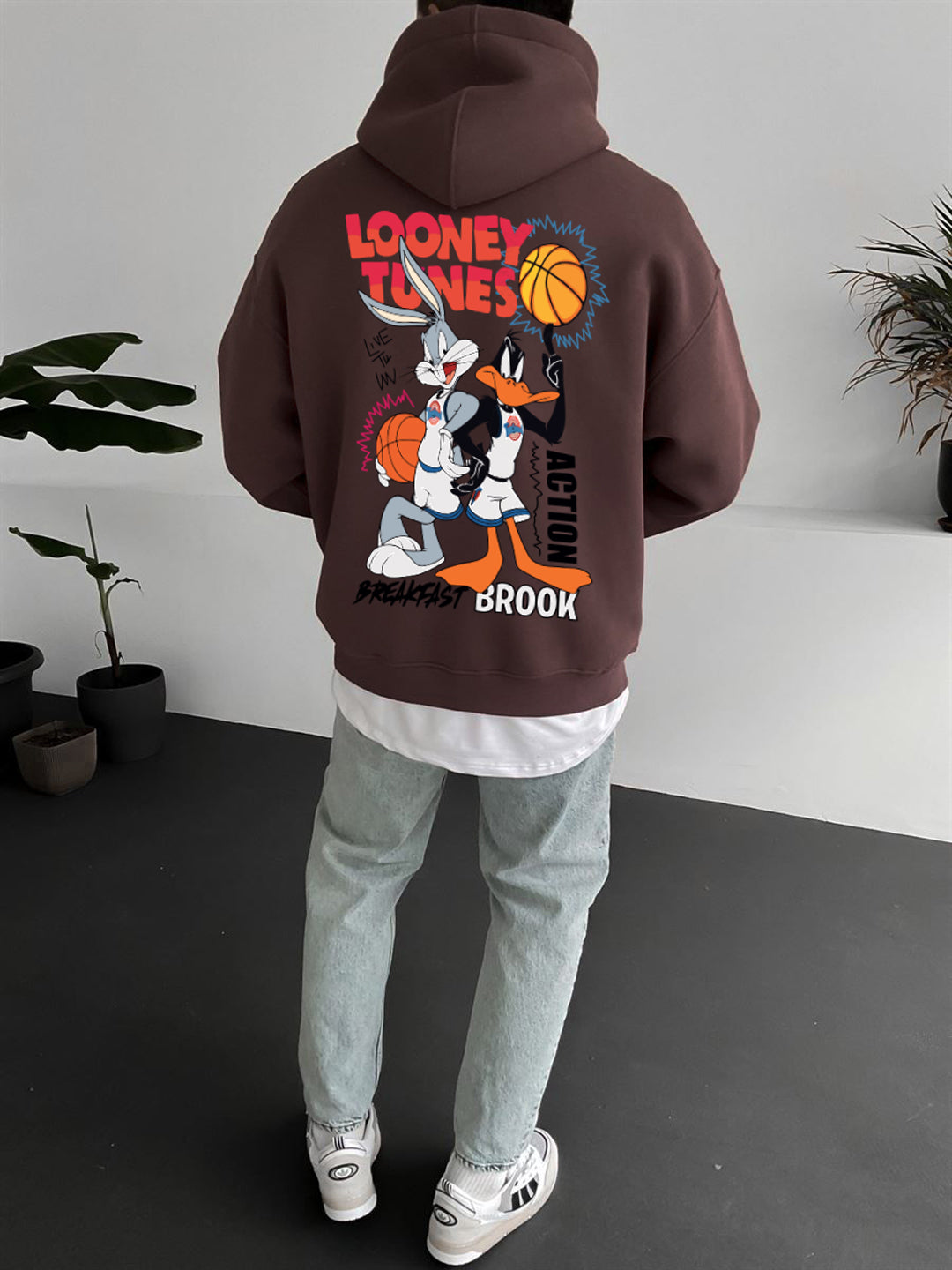 Brown "space-jam" Printed Oversize Hoodie